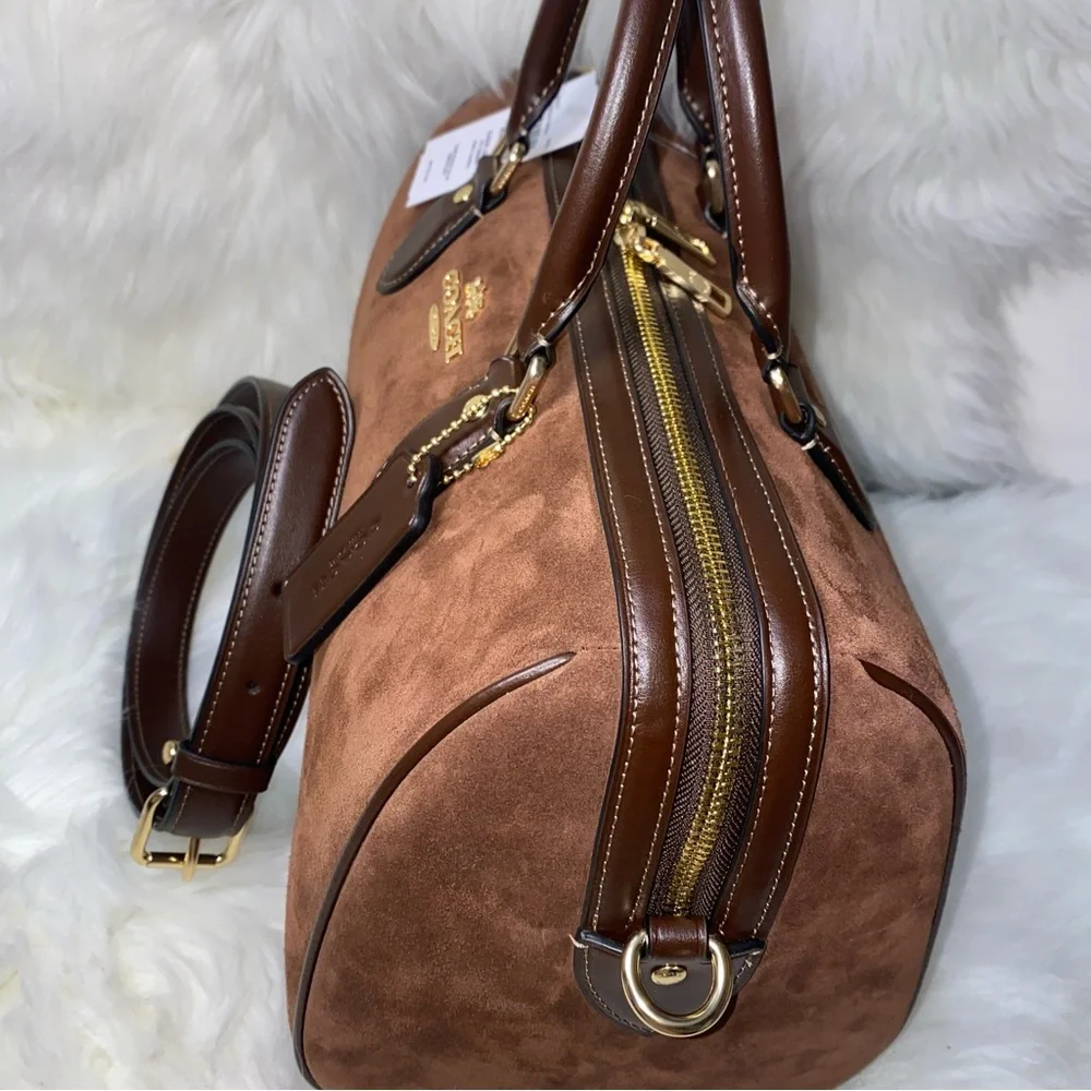 Coach 🤎 Large rowan satchel Suede New purse - Picture 2 of 14